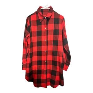 Buffalo Plaid Red Black Button Up Shirt Dress Tunic Womens Fits Small